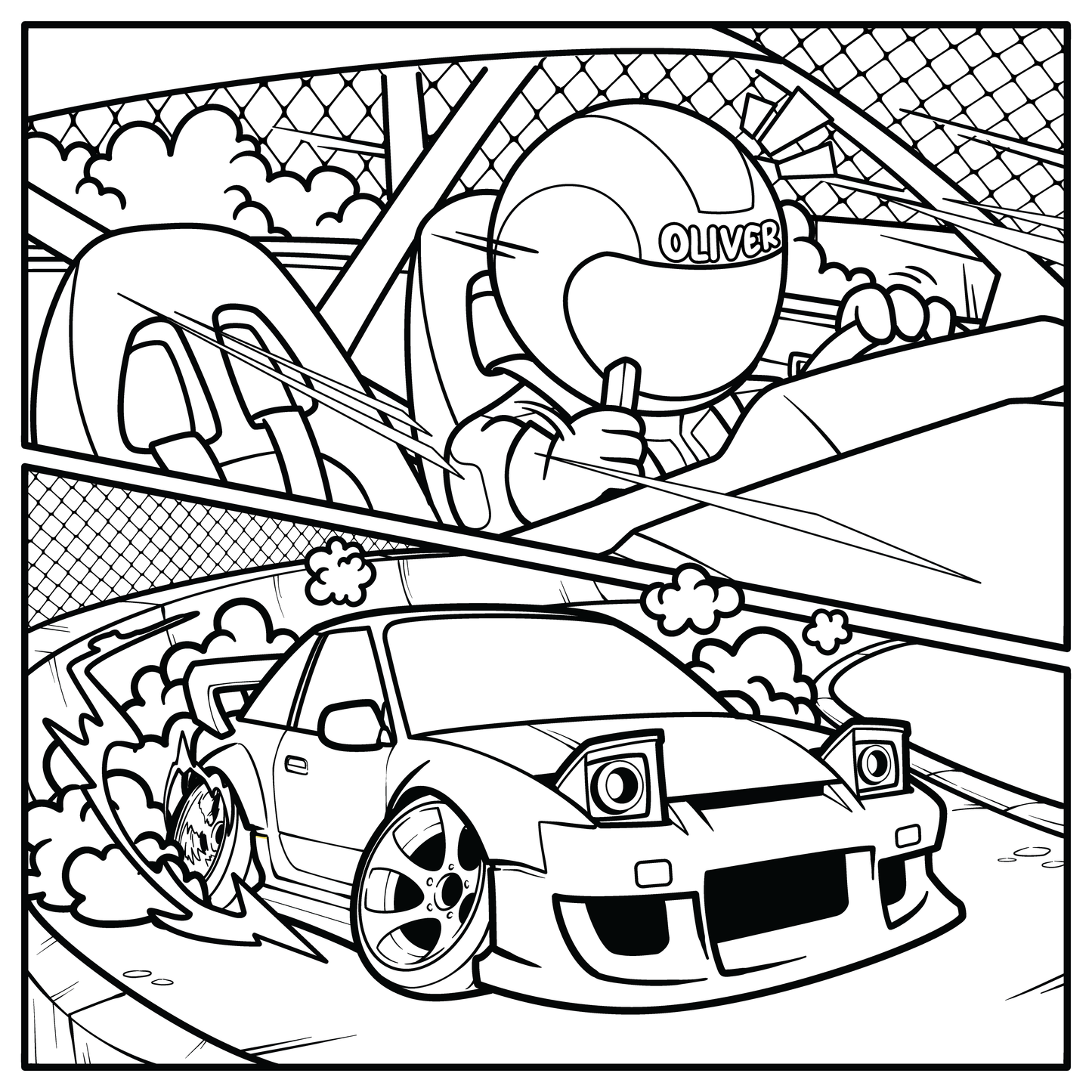 Color Me Sideways! More than 25 Drift-Themed Coloring Pages (Instant Download!)