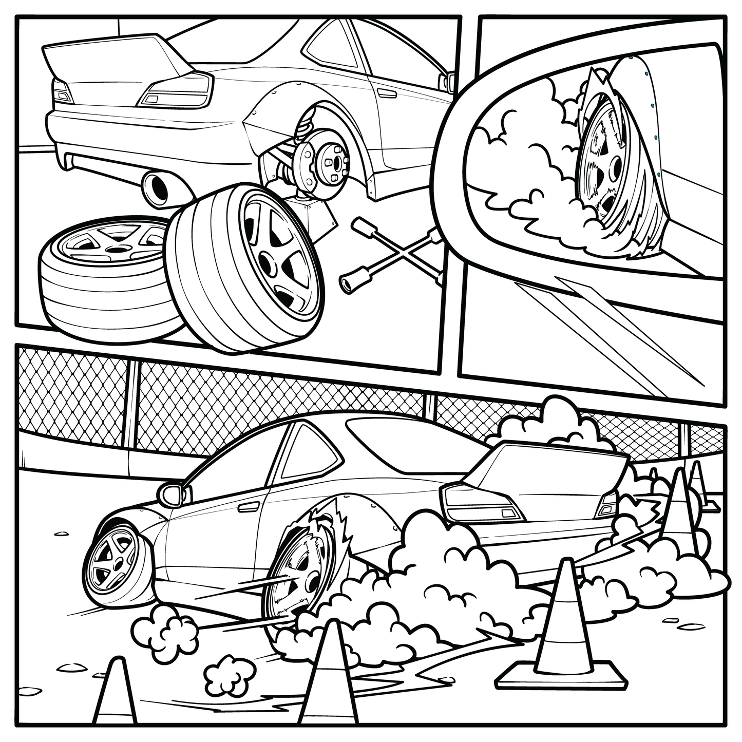 Color Me Sideways! More than 25 Drift-Themed Coloring Pages (Instant Download!)