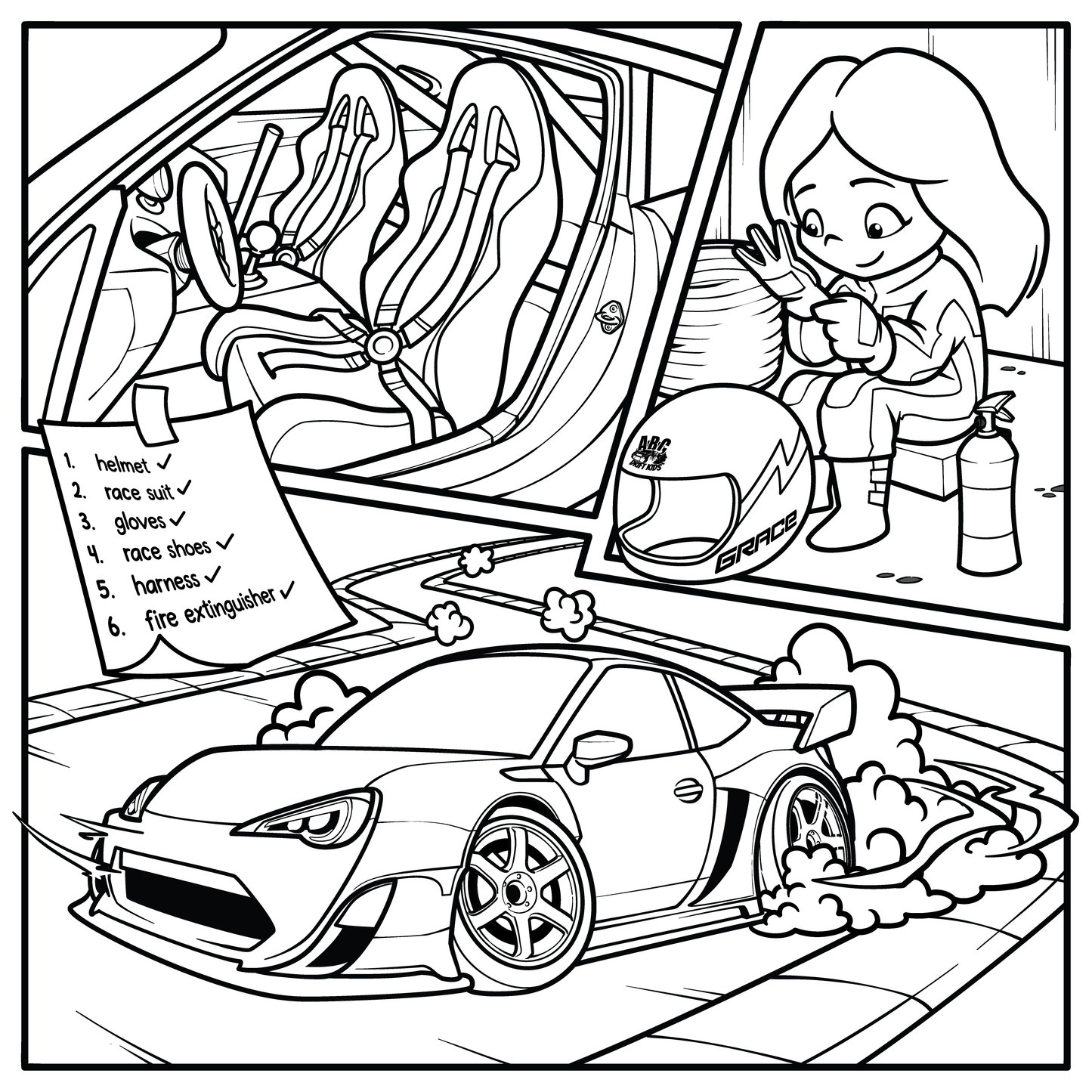 Color Me Sideways! More than 25 Drift-Themed Coloring Pages (Instant Download!)