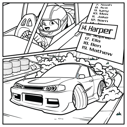 Color Me Sideways! More than 25 Drift-Themed Coloring Pages (Instant Download!)